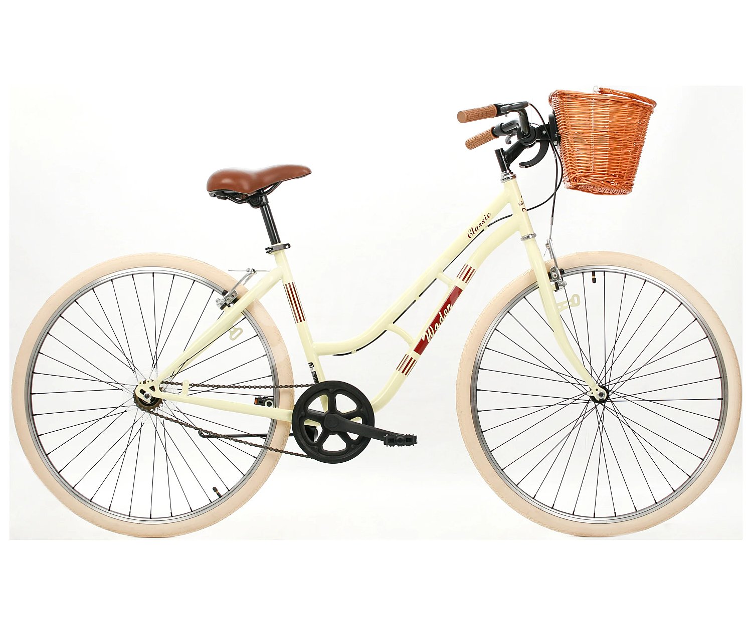 Bicicleta de paseo de acero con ruedas de 71,12cm. (12"), frenos v-brake, cesta y portaequipajes, color blanco City wader.