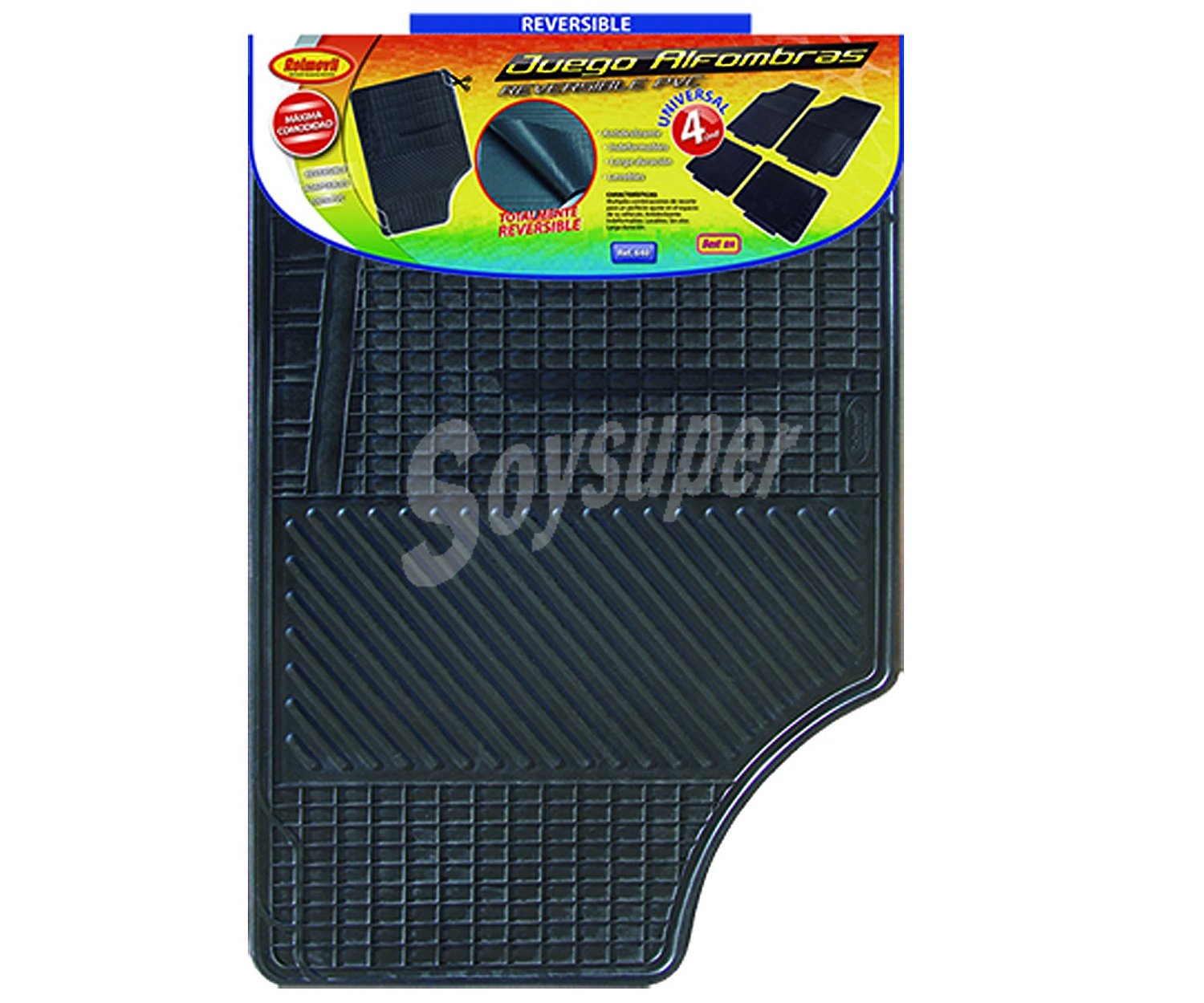 Juego de 4 alfombrillas universales de PVC de color negro y reversibles rolmovil