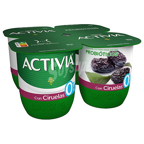 Activia Bífidus desnatado (0% materia grasa) con trocitos de ciruelas activia 0% de Danone