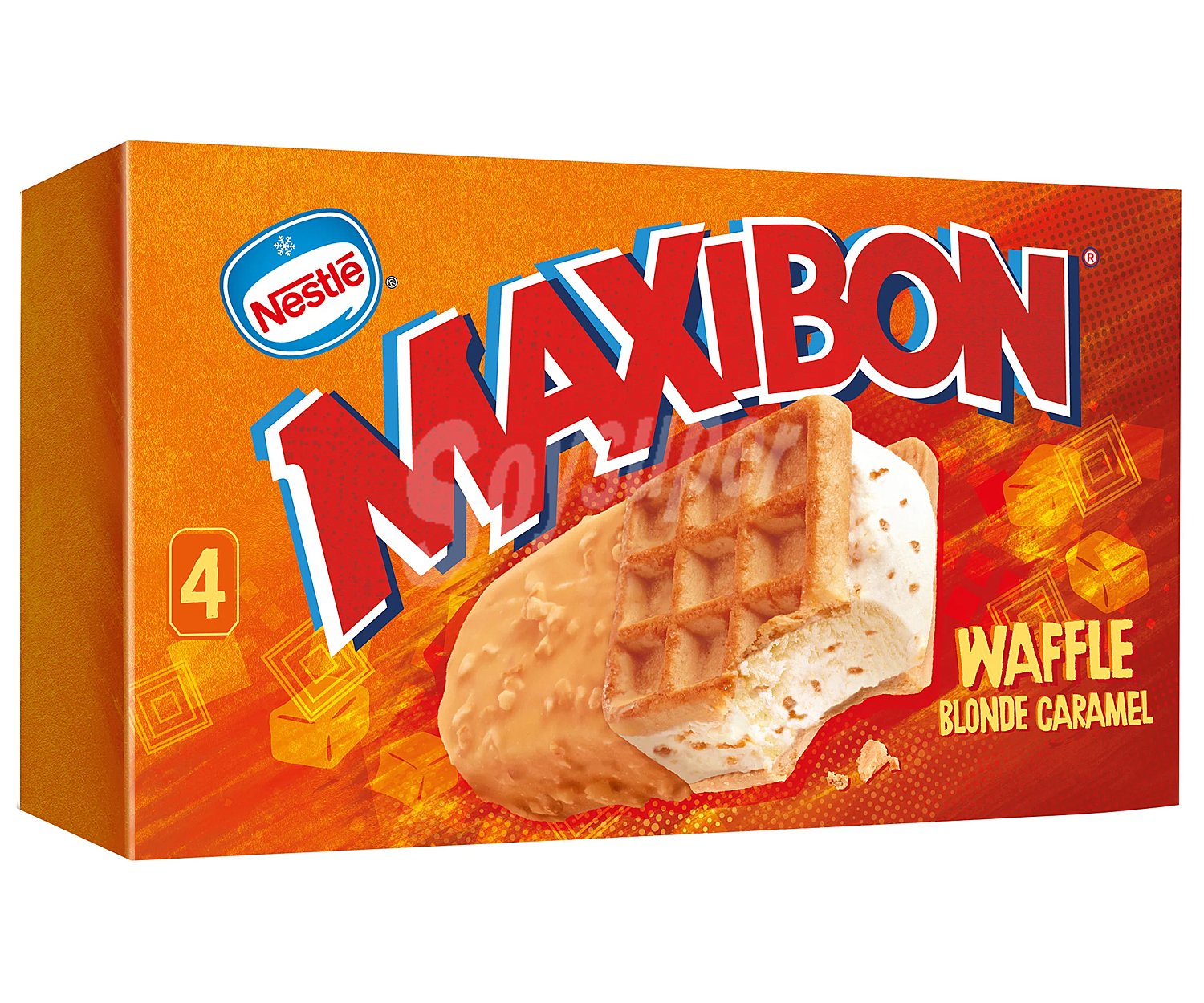 Maxibon Sándwich de helado de nata con trocitos de azúcar caramelizada, chocolate blanco y caramelo maxibon Waffle