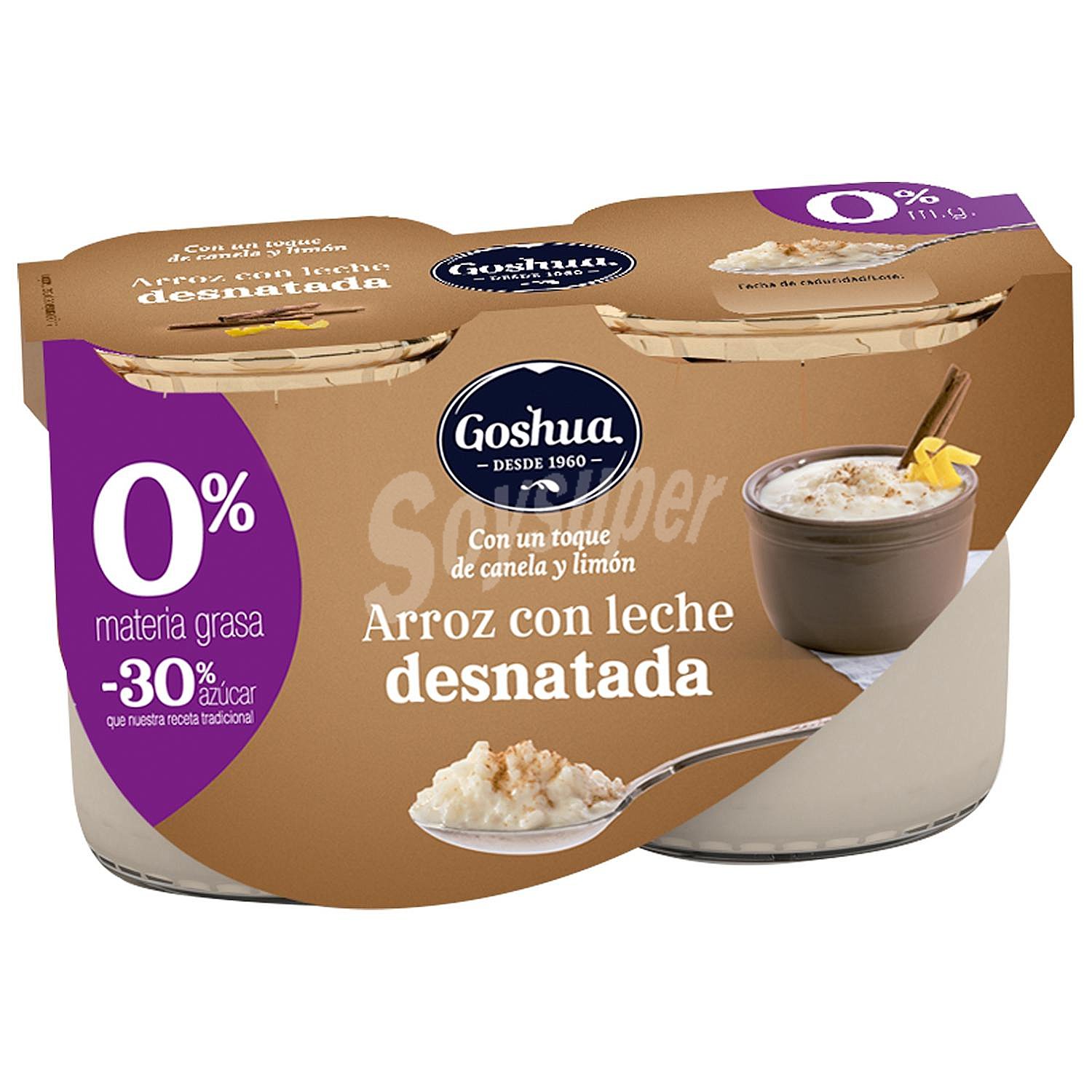 Arroz con leche desnatado 0% m.g. -30% azúcar con un toque de canela y limón