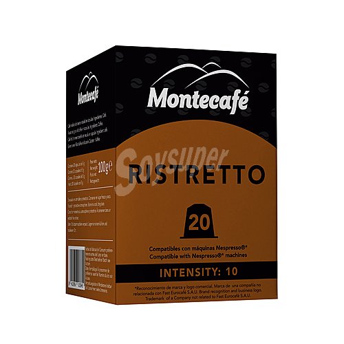 Montecafé Café molido de tueste natural en cápsulas (intensidad 10) compatibles con Nespresso montecafé ristretto