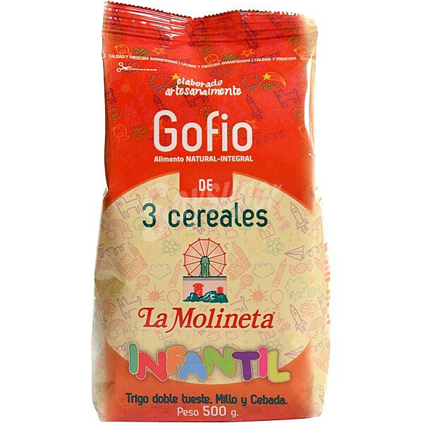 Gofio de 3 cereales infantil elaborado artesanalmente bolsa 500 g