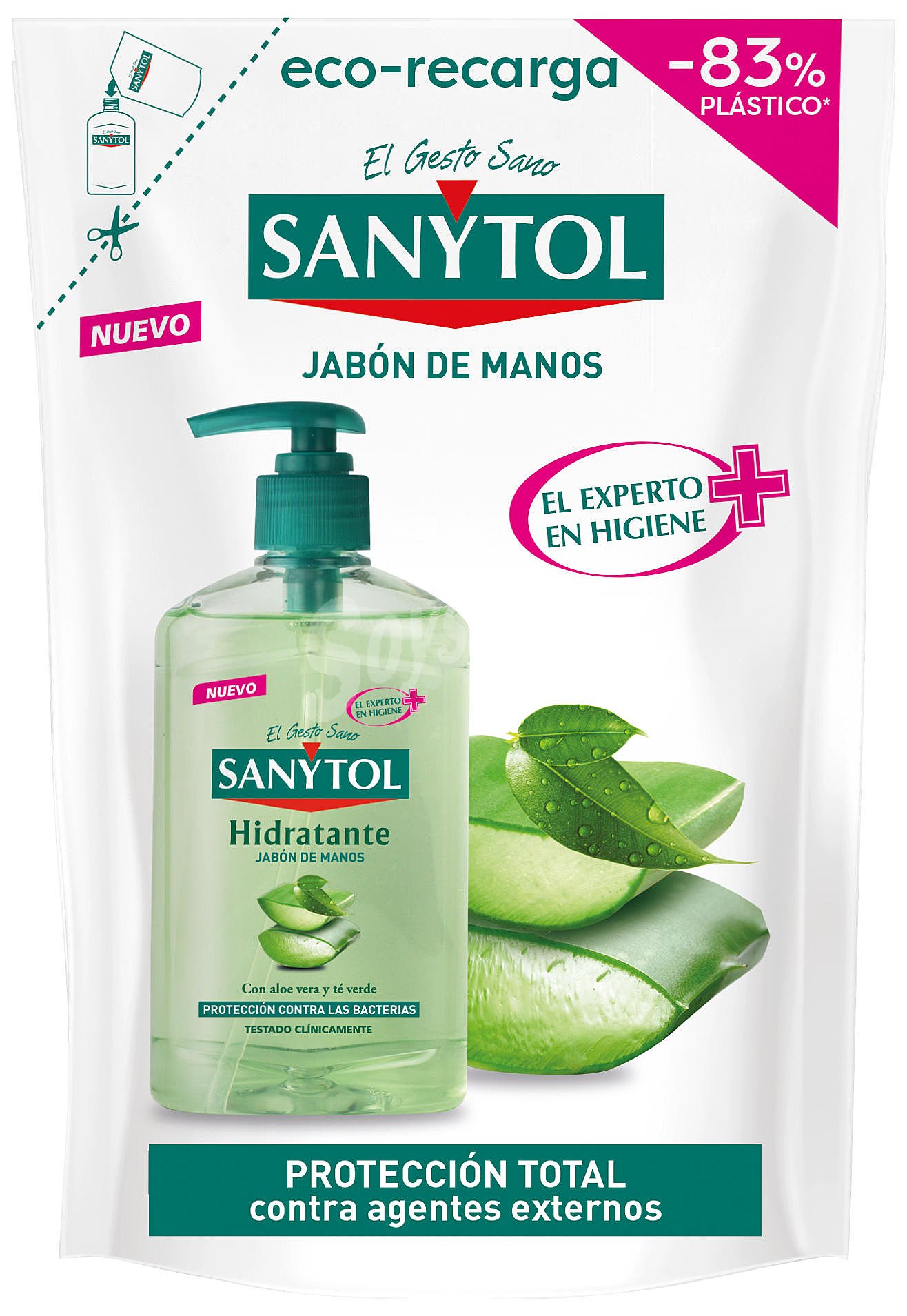 Jabón de manos hidratante con aloe vera y té verde recambio