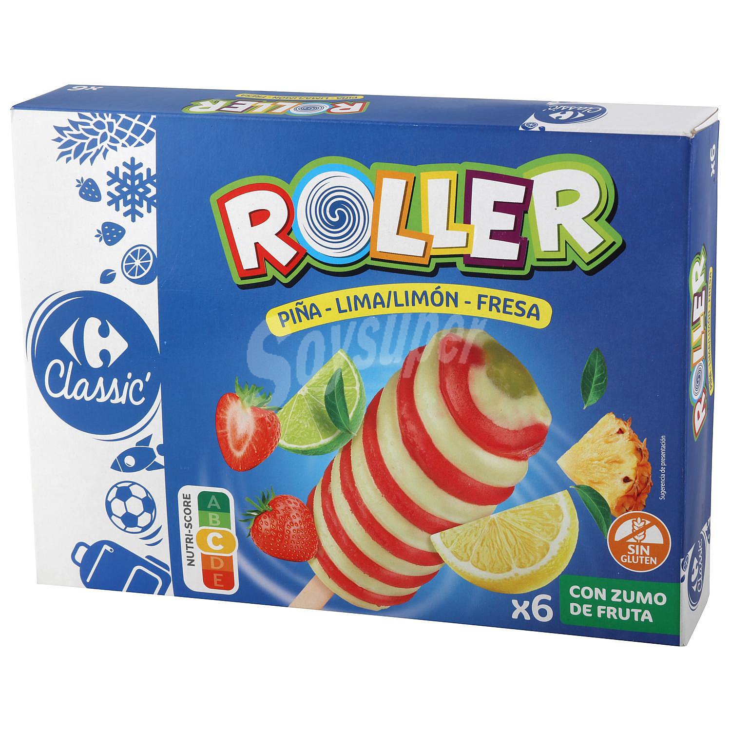 Helado roller espiral de piña-lima/limón-fresa Classic' sin gluten