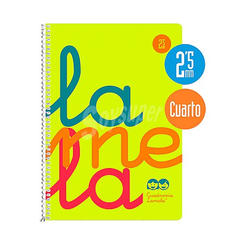 Cuaderno con tapas de polipropileno color amarillo, tamaño cuarto, cuadrovía 2.5mm, 80 hojas, editorial lamela