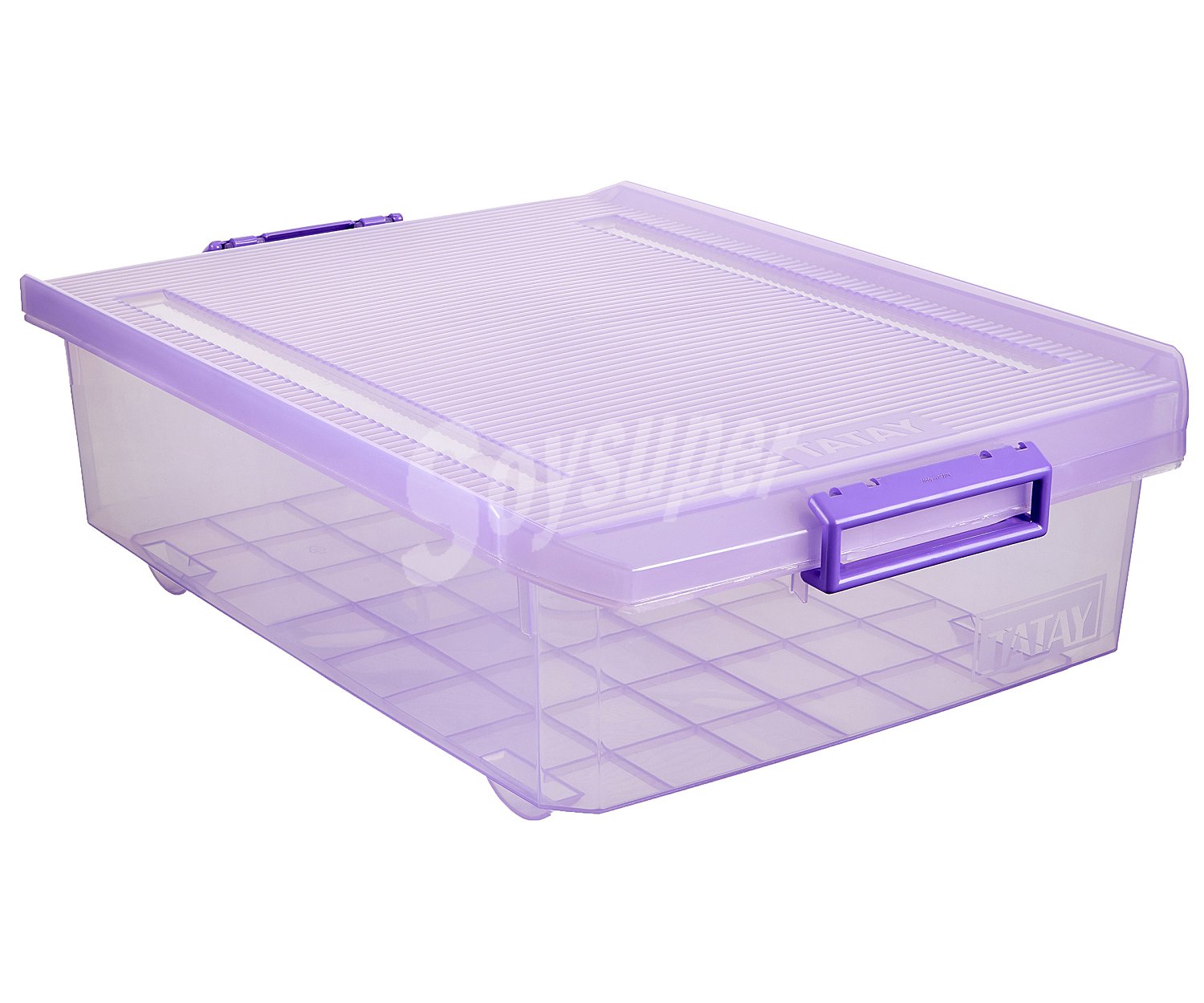 Caja multiusos con tapa color morado translúcido, 32 litros