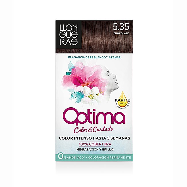 Tinte Optima Color & Cuidado chocolate pasión nº 5.35 coloración permanente fragancia de té blanco y azahar