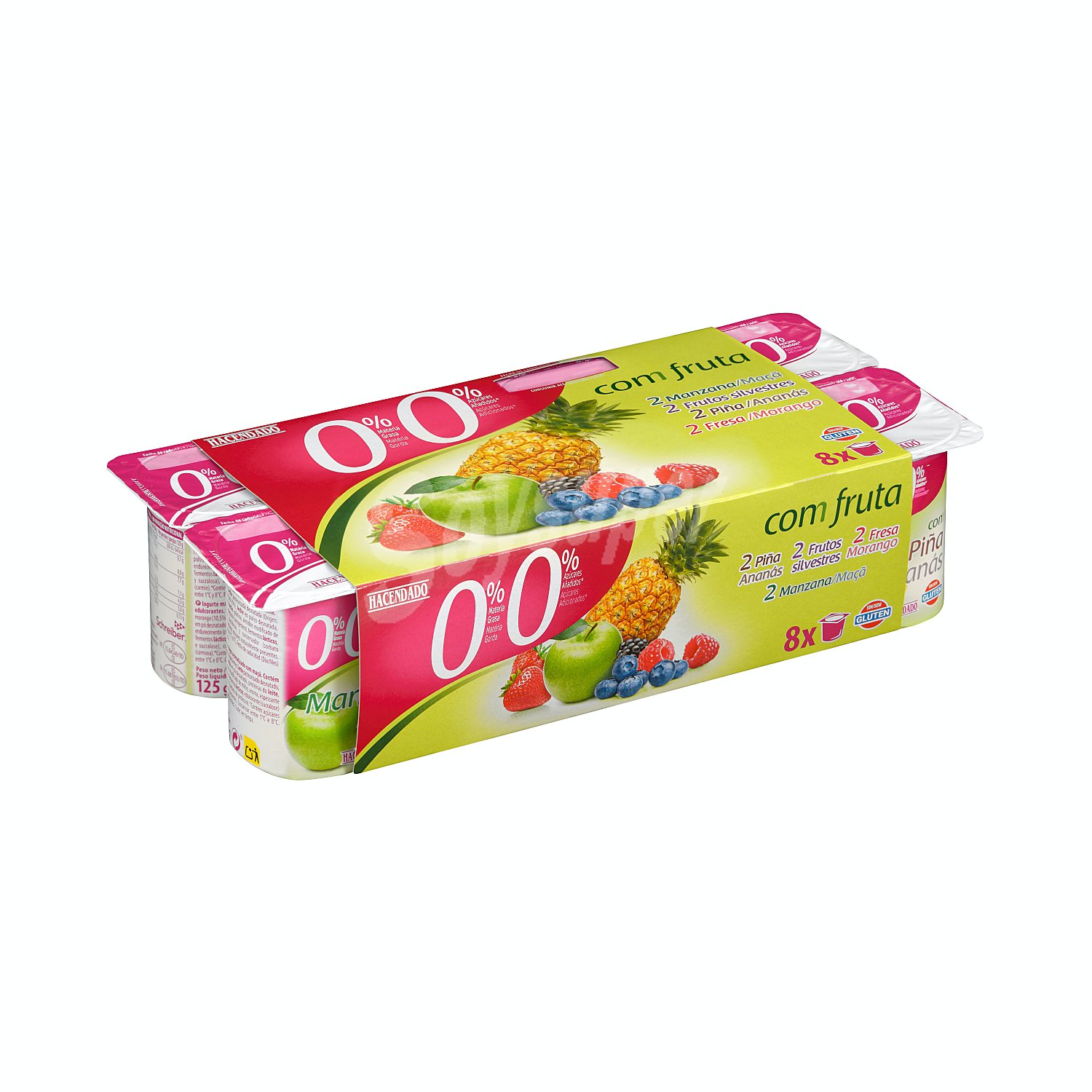 Yogur desnatado trozos (2 piña, 2 frutos rojos, 2 fresa, 2 manzana)