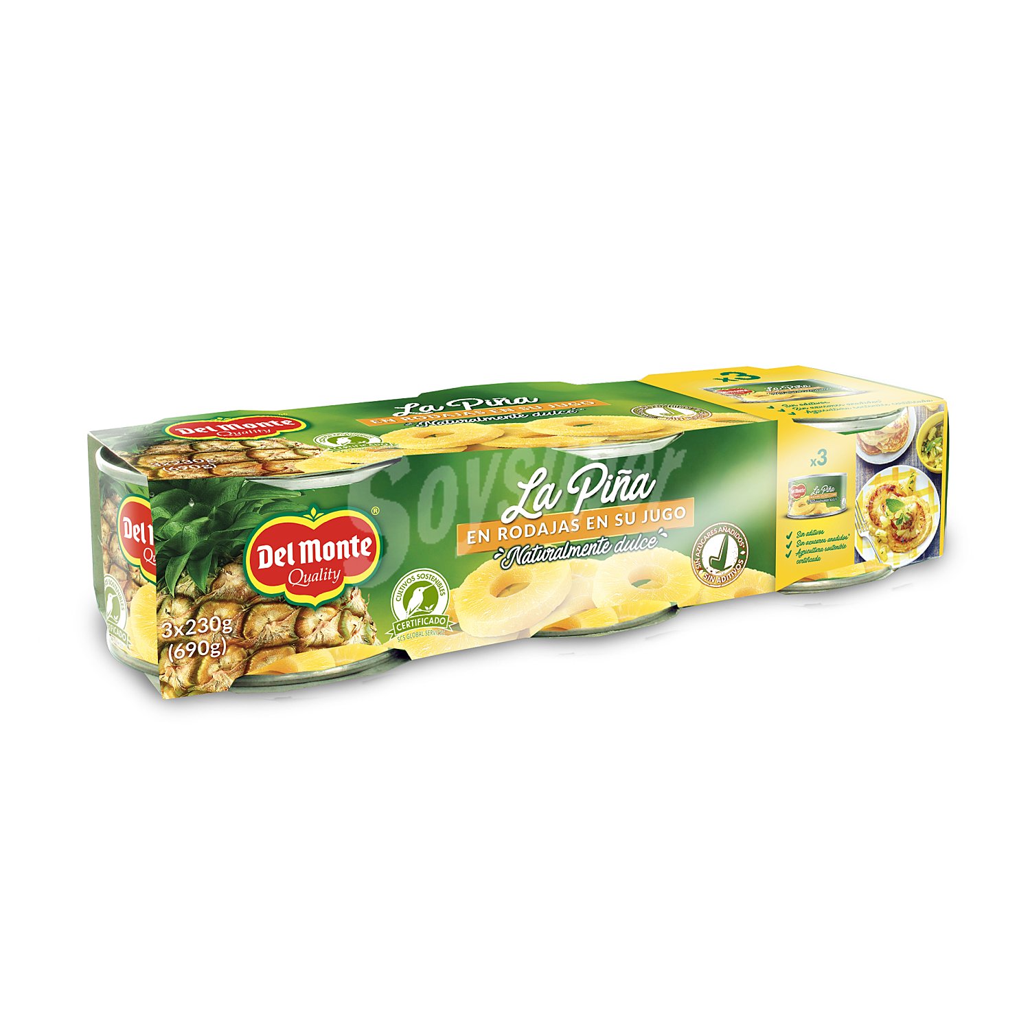 Piña en rodajas en su jugo pack 3 latas 145 gr