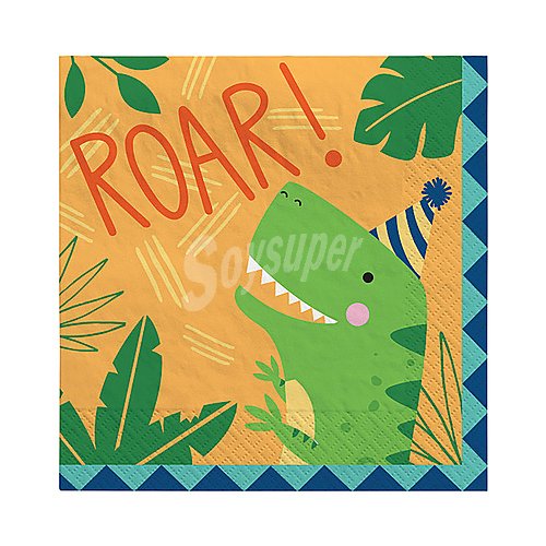 Servilletas de papel con estampado infantil Dino,33x33cm., liragram