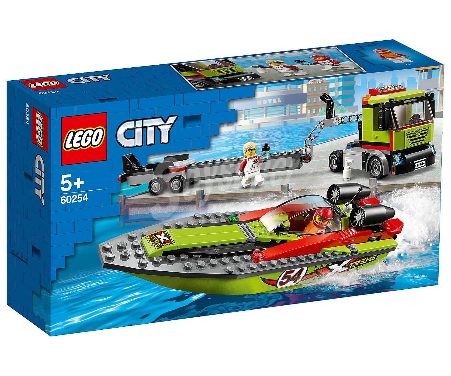 Juego de construcciones Transporte de la Lancha de Carreras con 238 piezas City 60254