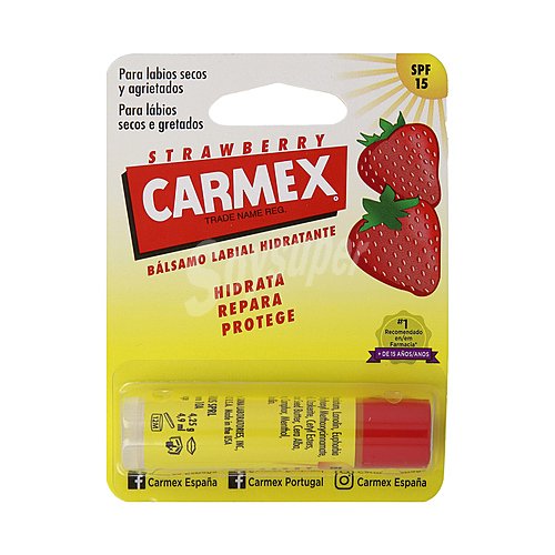 Carmex Bálsamo labial hidratante (suaviza, hidrata y protege), especial labios secos y agrietados, sabor fresa carmex