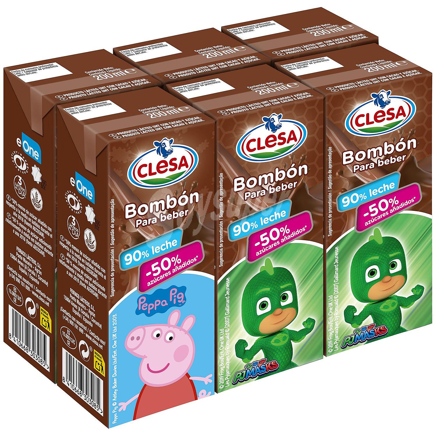 Batido de chocolate bombón, elaborado con un 90% de leche y un 50% menos de azúcares