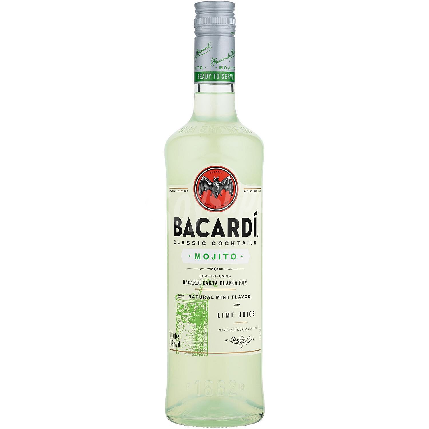 Preparado de mojito con ron Bacardi carta blanca, menta natural y zumo de lima