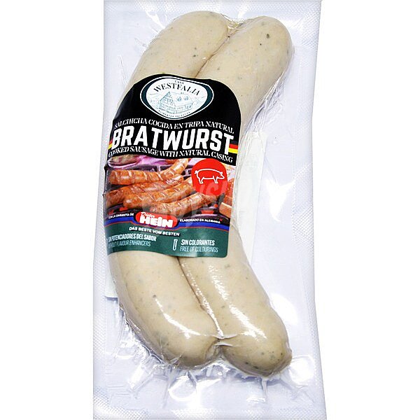 Salchichas Bratwurst cocidas de cerdo en tripa natural sin gluten sin lactosa 2 piezas