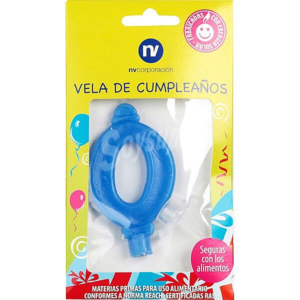 Vela de cumpleaños azul nº0 blister