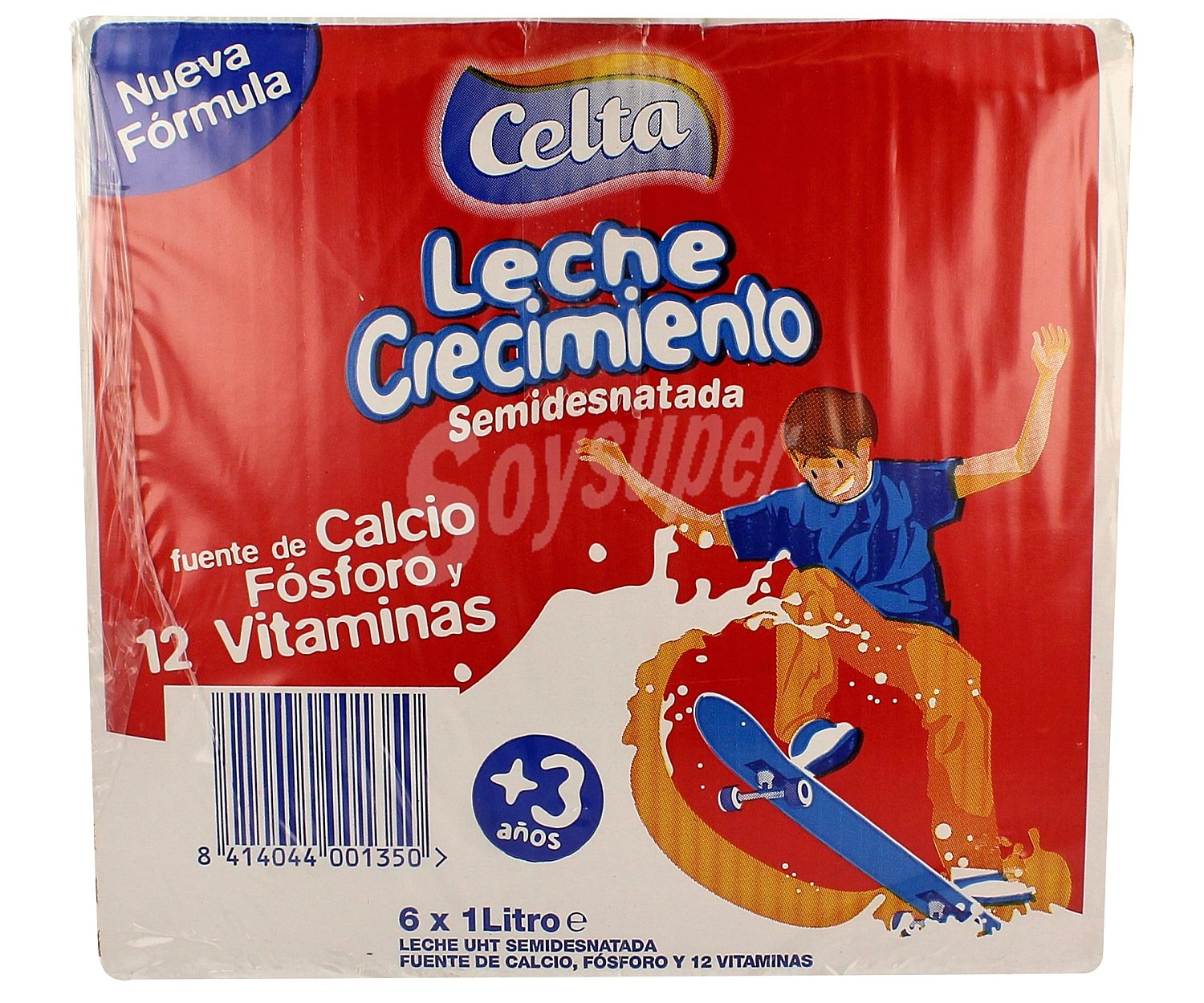 Leche semidesnatada de crecimiento, enriquecida con calcio, fósforo y 12 vitaminas, a paritr de 3 años