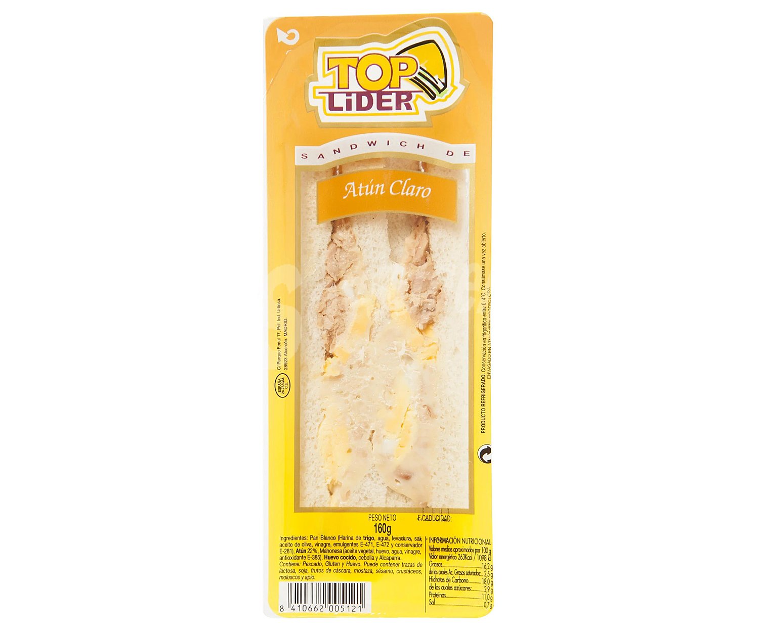 TOP lider Sandwich de pan blanco con atún claro TOP lider