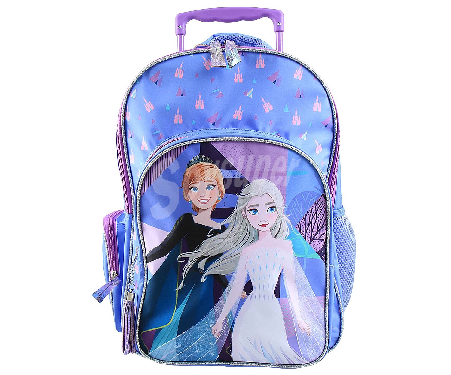 Mochila infantil tipo trolley con ruedas y 3 grandes compartimentos, frozen.