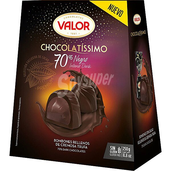 Chocolatíssimo bombones de chocolate 70% negro rellenos de trufa estuche 250 g