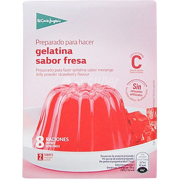 preparado para hacer gelatina sabor fresa con vitamina C 8 raciones