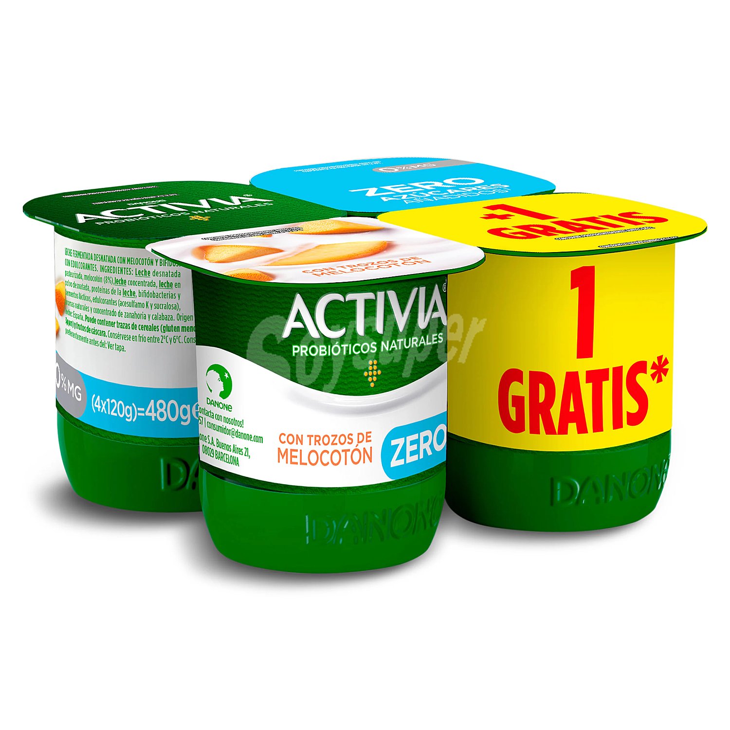 Bífidus desnatado (0% materia grasa) con melocotón activia de Danone