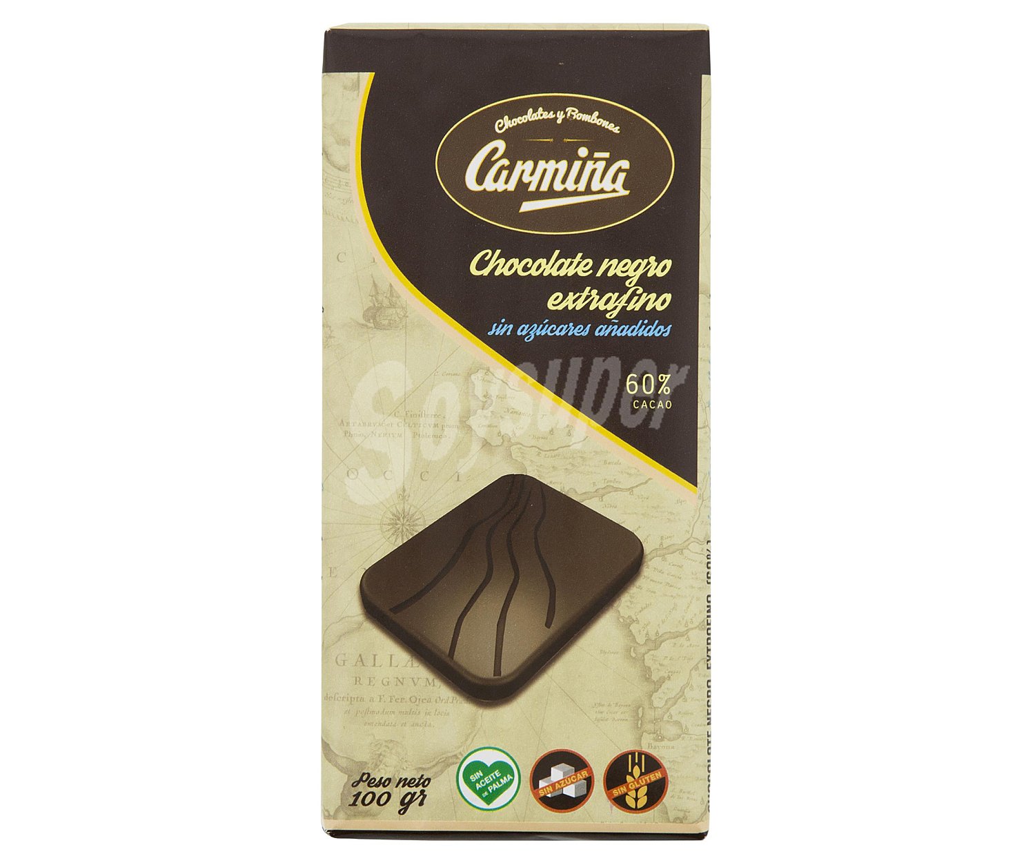 Carmiña Chocolate negro extrafino, 60 % cacao, sin azúcares añadidos carmiña