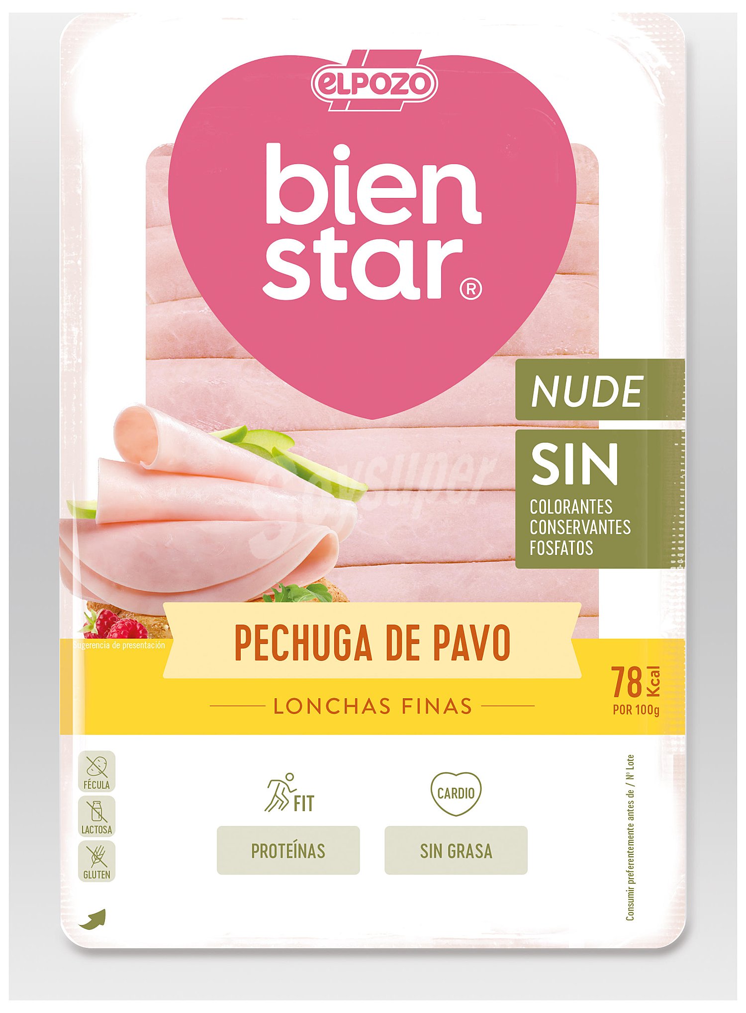 Pechuga de pavo sin gluten y sin lactosa, cortada en finas en lonchas bienstar nu