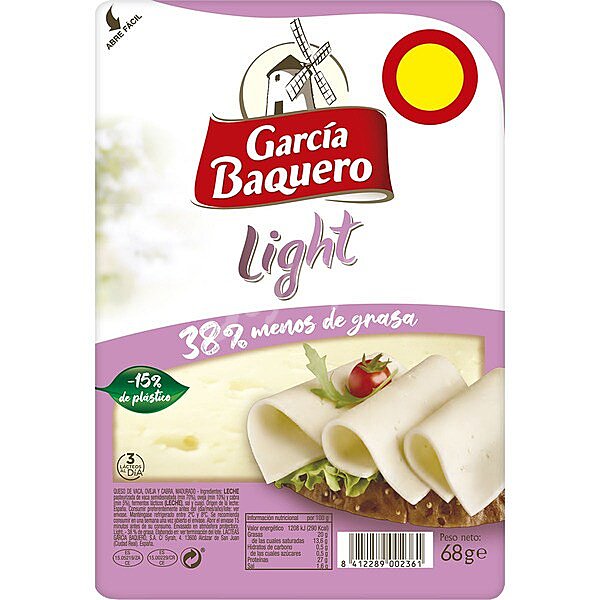 Queso mezcla madurado light 38% menos de m.g. elaborado con leche pasteurizada en lonchas