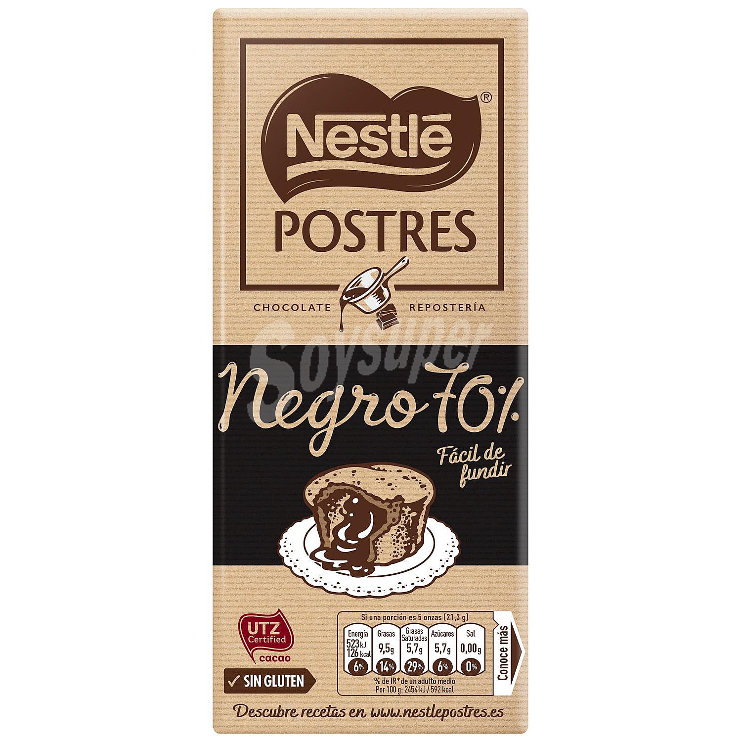 Chocolate negro 70% especial postres sin gluten