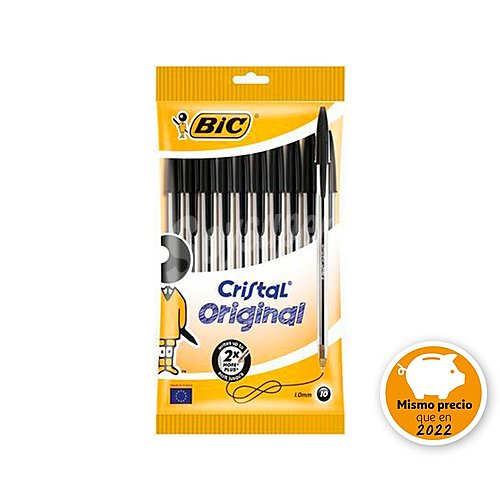 Lote de 10 bolígrafos de punta media grosor fina de 1 mm y tinta base aceite negra BIC Cristal