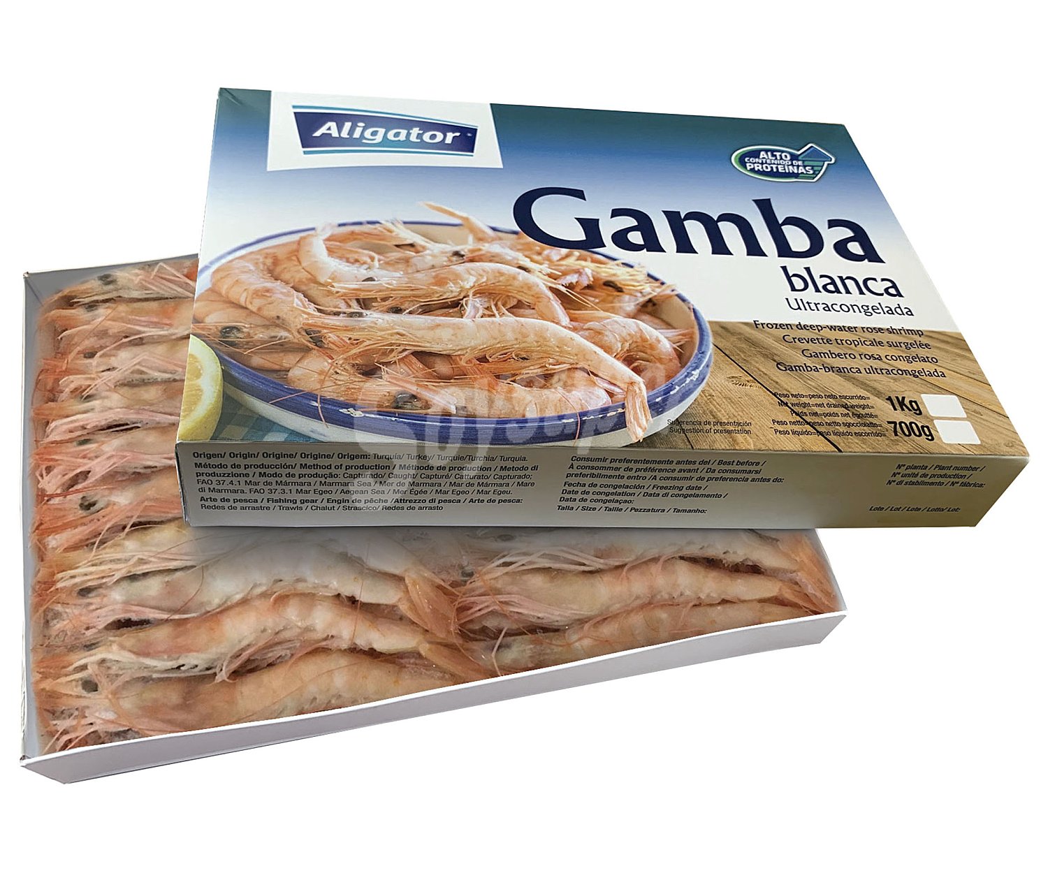 Gamba blanca 67 / 84, entera, cruda y congelada