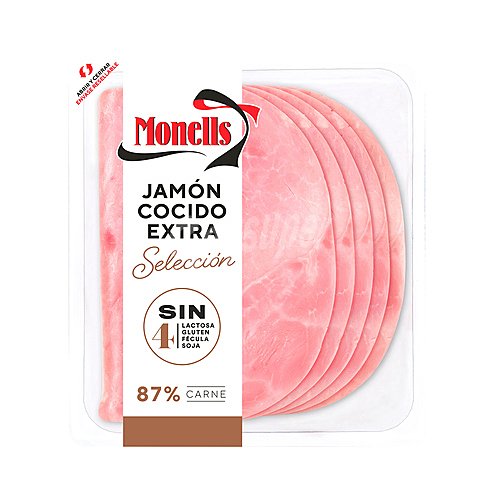 Monells Jamón cocido extra, sin gluten y sin lactosa, cortado en lonchas monells Selección