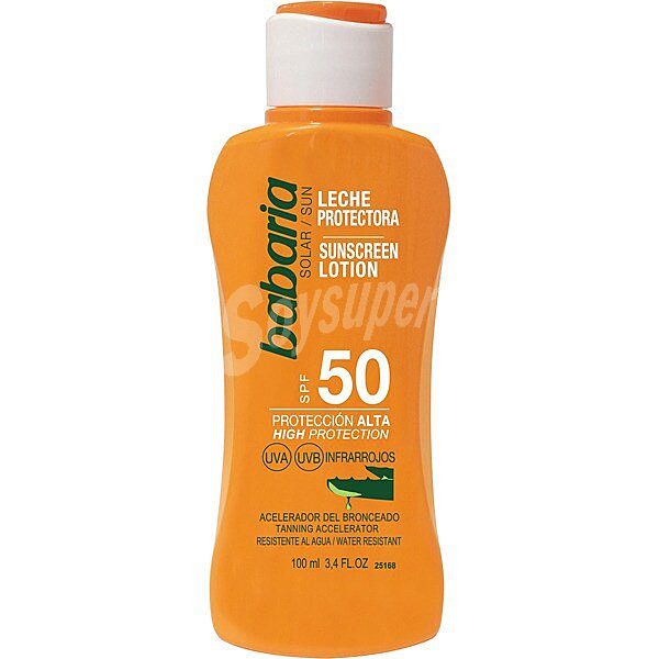 Leche protectora SPF-50 acelerador del bronceado resistente al agua