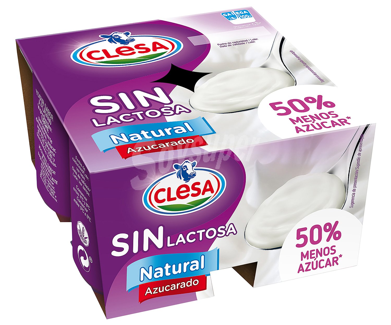 Clesa Yogur natural azucarado sin lactosa y con 50% menos de azúcar clesa