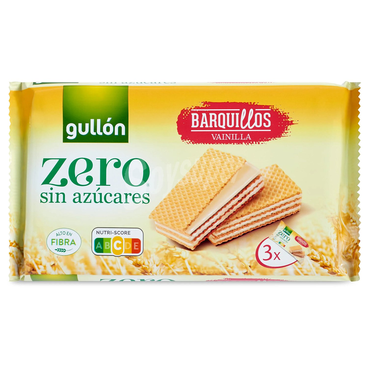 Barquillo relleno de crema sabor vainilla sin azúcares. gullón zero