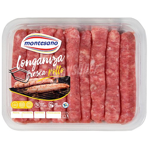 Longaniza de pollo fresca, elaborada en Canarias, sin gluten ni lactosa montensano 355 g.