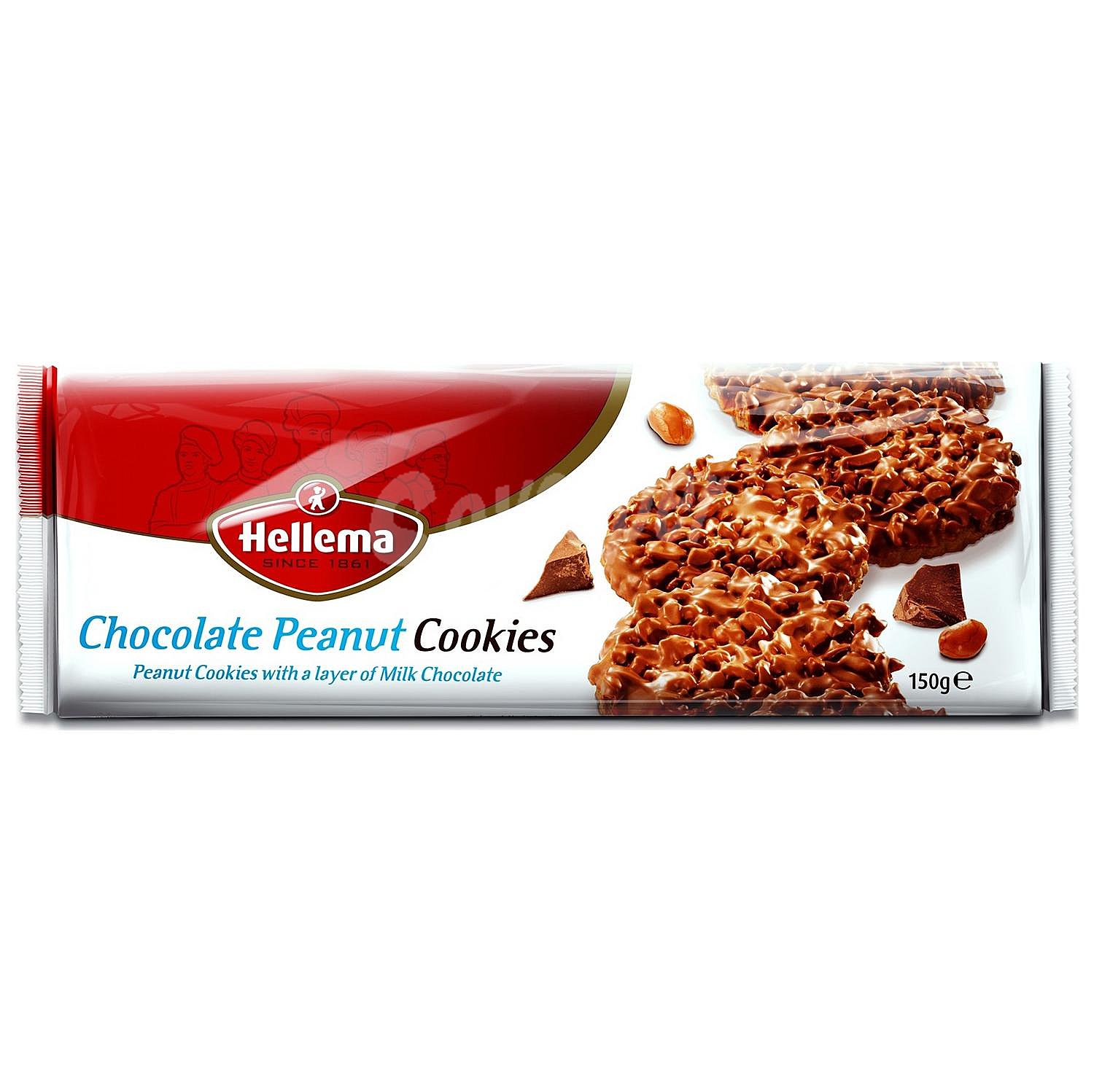 Galletas de cacahuete con una capa de chocolate con leche Hellema