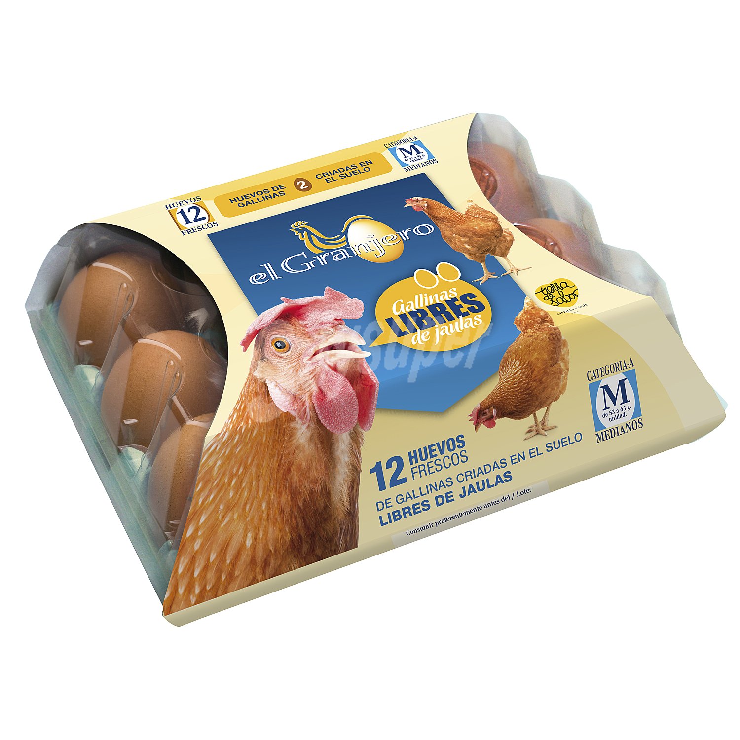 Huevos frescos de gallinas criadas en suelo clase M estuche 12 uds