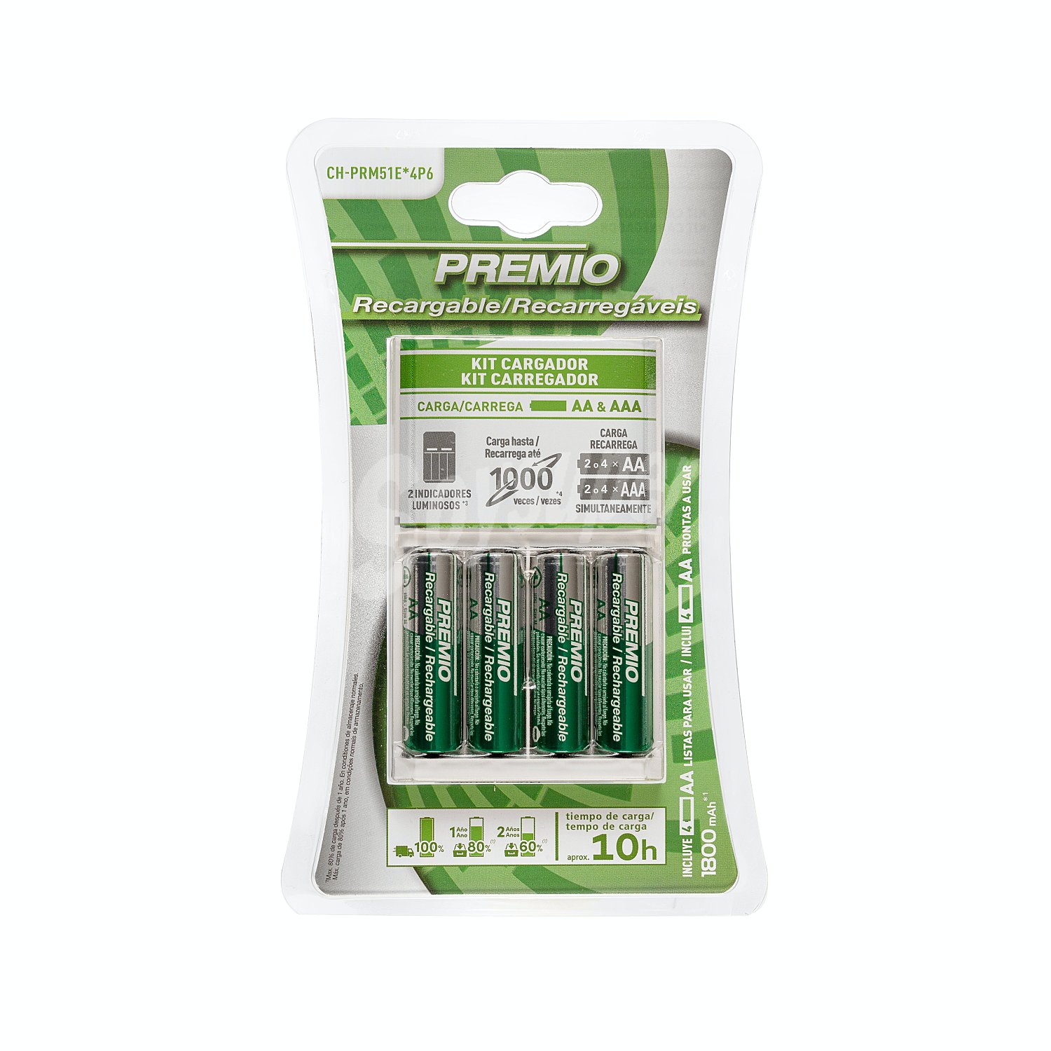 Pila kit cargador aa y aaa (incluye 4 pilas recargables aa)