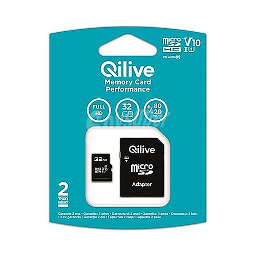 Tarjeta de memoria qilive microsdhc 32GB, clase 10, uhs, adaptador SD