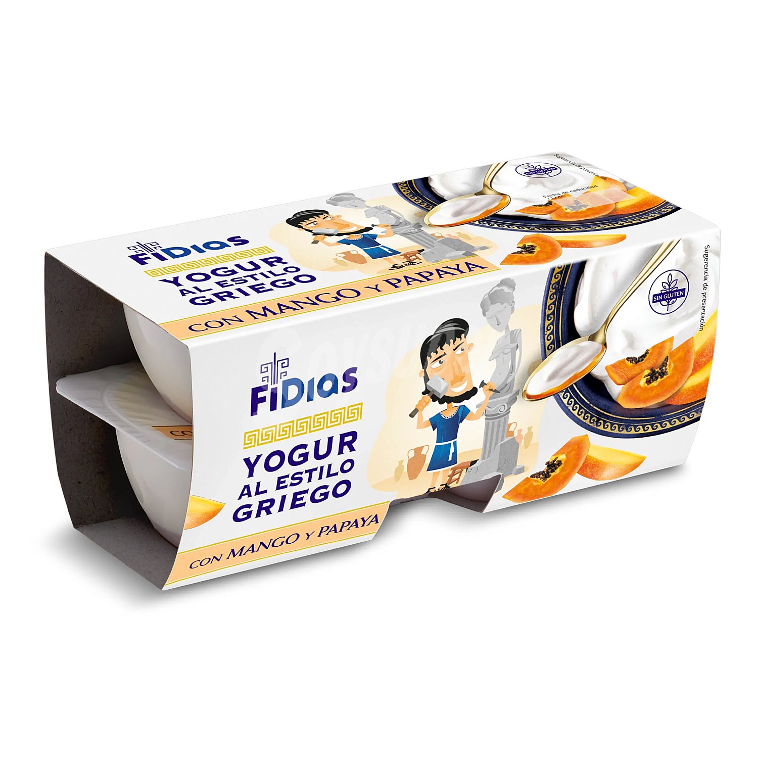 Yogur griego con mango y papaya Fidias