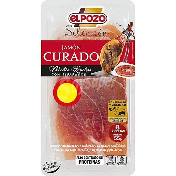 Jamón curado en medias lonchas