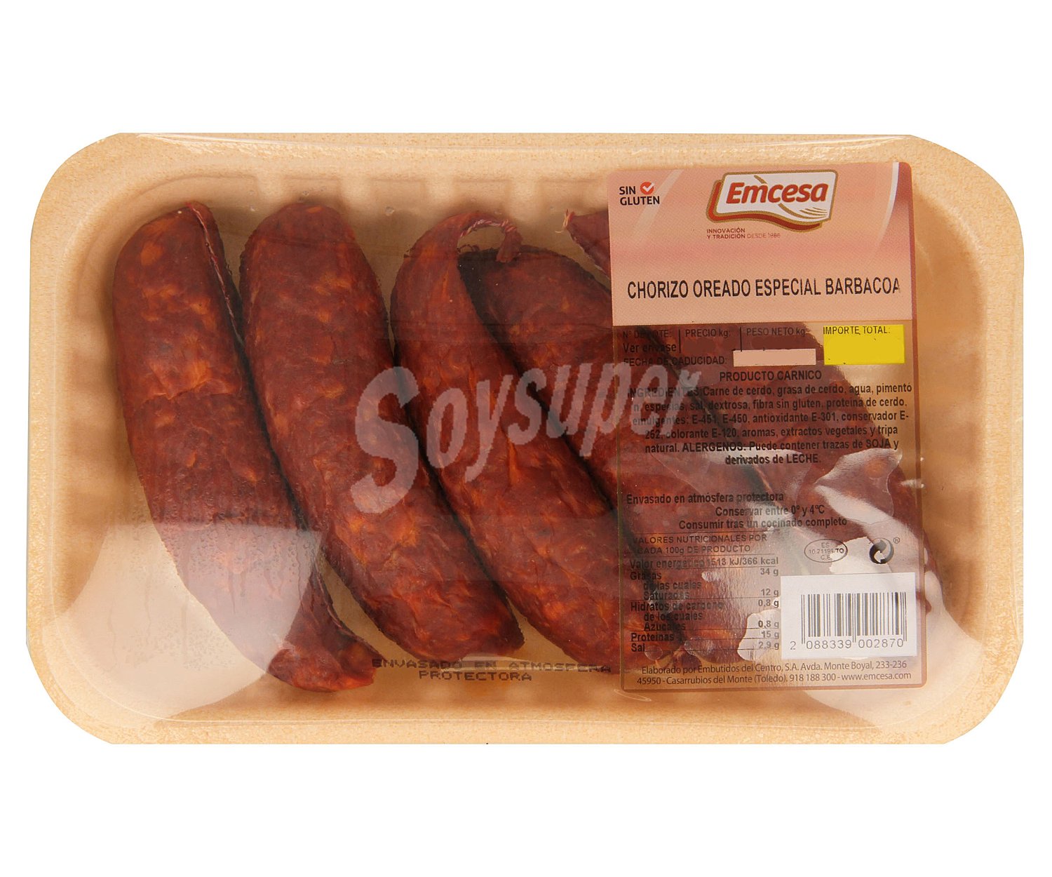 Bandeja con chorizos especiales para barbacoa, elaborados sin gluten