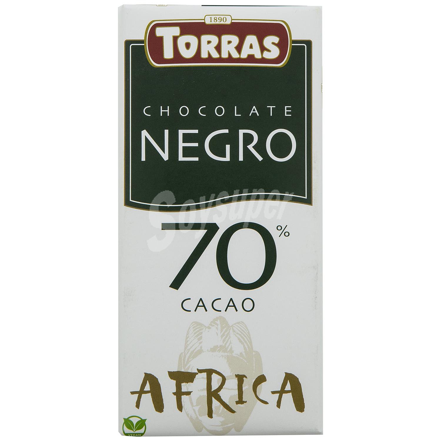 Chocolate negro 70% cacao Ghana Torras sin gluten