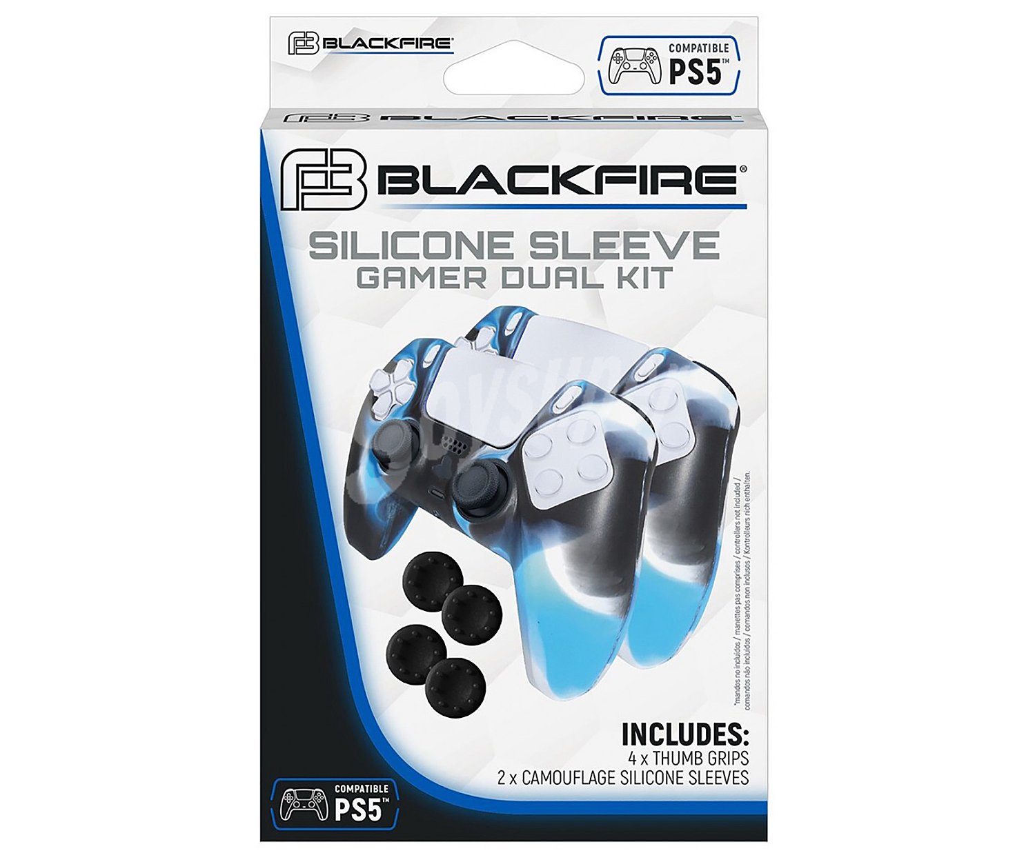 Kit Gamer Dual con 2 fundas de silicona y 4 grips para mando Ps5, color negro y azul, blackfire.