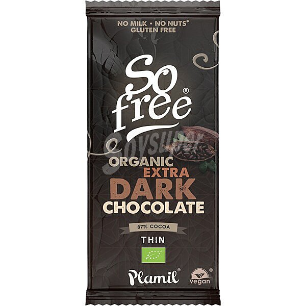 So Free chocolate ecológico extra negro 87% cacao sin leche, gluten ni frutos secos