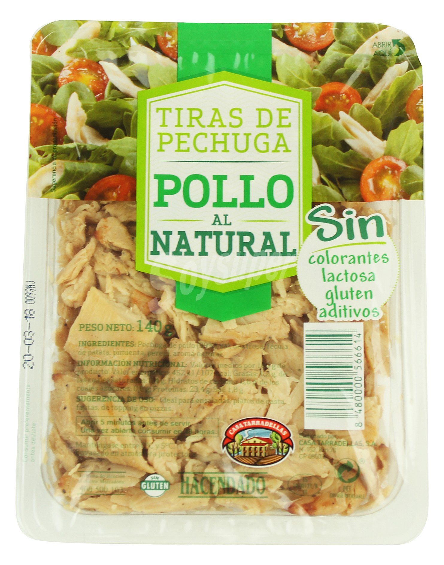 Tiras de pechuga de pollo al natural