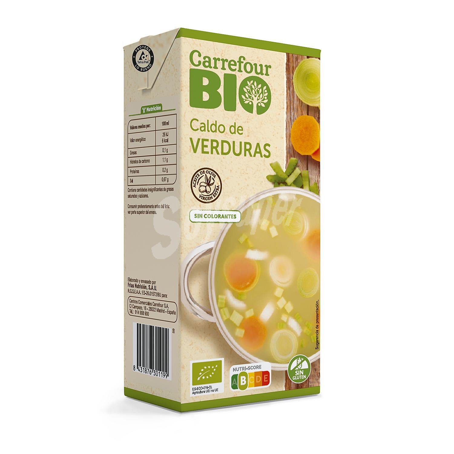 Caldo de verduras ecológico Carrefour sin gluten